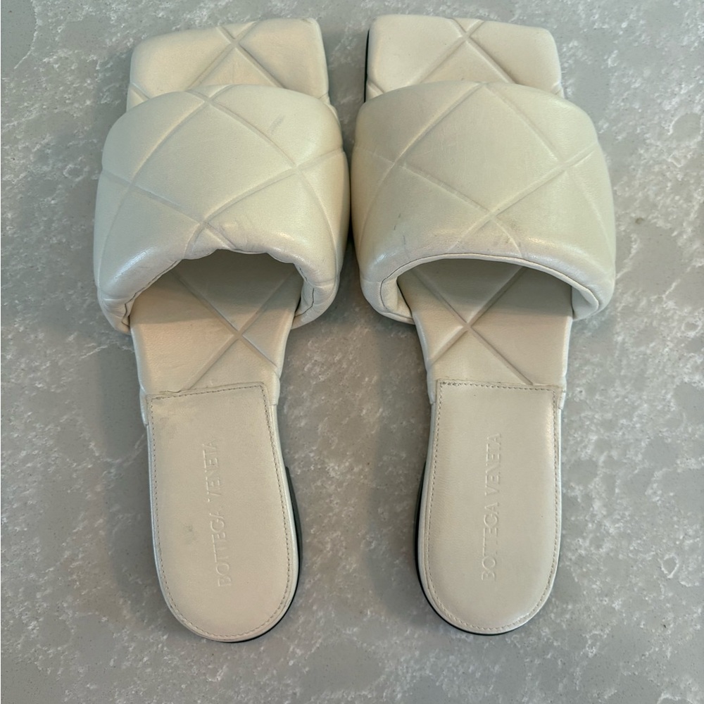 Bottega Veneta Cream Quilted Mules